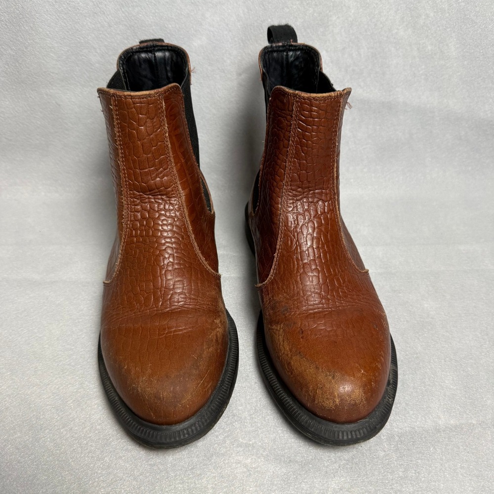 Dr. Martens Flora Brown Croc Embossed Leather Chelsea Boots Womens 8 AW004